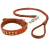 High Quality Dog Leather Collar and leash Set Braided Chain Rope