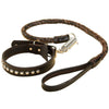 High Quality Dog Leather Collar and leash Set Braided Chain Rope