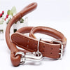 Genuine Leather Dog Collar Leash Lead Set for Pitbull Husky Mastiff