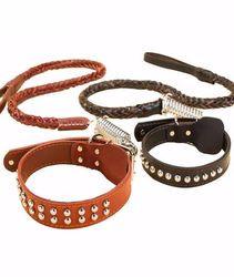 High Quality Dog Leather Collar and leash Set Braided Chain Rope