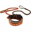 High Quality Dog Leather Collar and leash Set Braided Chain Rope